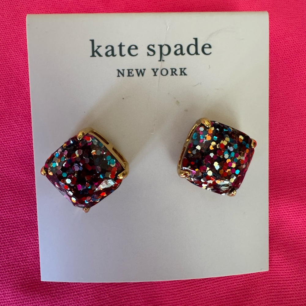 kate spade Multicolor Glitter Square Stud Earrings - Gold Setting